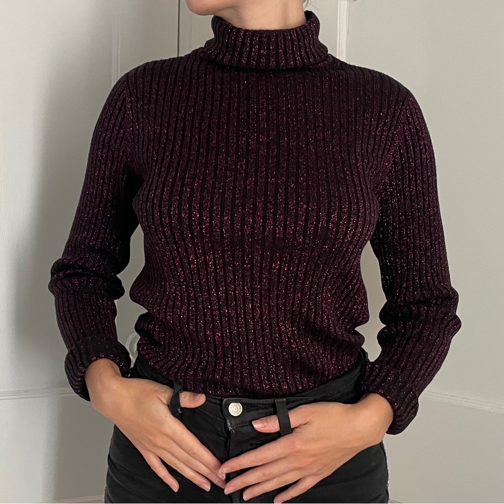 New York & Company Pink and black glittery and sparkly turtle neck knit sweater